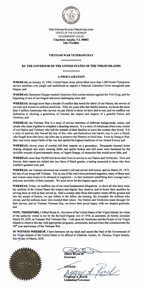 U.S. Virgin Islands Proclamation 2020